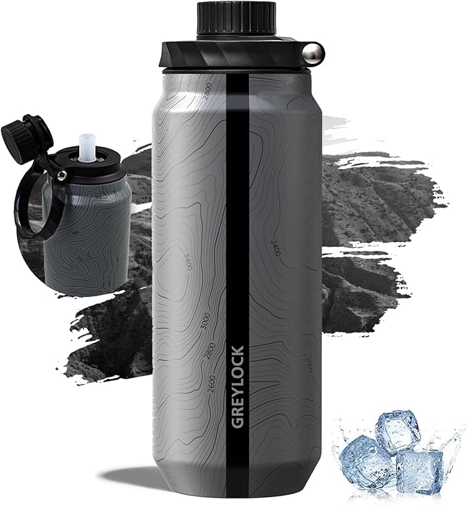 Greylock 20 oz Insulated Stainless Steel Water Bottle with Straw Lid- BPA-Free Leak Proof When Closed, Reusable Metal Water Bottle with Carry Handle for Travel Camping, 24 Hours Cold (Mapmakersmuse)