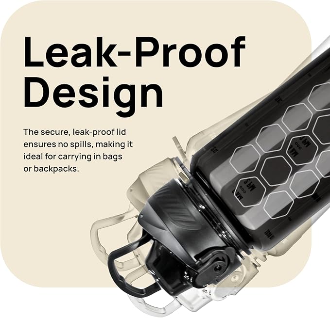 INEVIFIT 3-in-1 Sports Water Bottle 34oz 1L Hydration Tracking Water Bottles with Daily Time Marker BPA Free Tritan Leak Proof with Fruit Infuser Filter, Mixer Ball, Insulating Sleeve & Carrying Strap