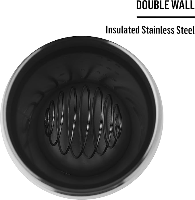 BlenderBottle Strada Twist Cap Shaker Cup Insulated Stainless Steel Water Bottle with Wire Whisk, 24-Ounce, Black