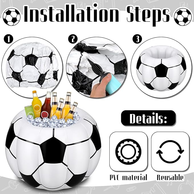 Soccer Party Decorations Inflatable Cooler Soccer Drink Cooler Reusable Floating Party Cooler Blow up PVC Football Party Cooler for Sports Themed Supply Drink Beer Food for Summer Parties(3 Pcs)