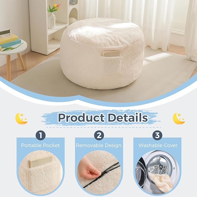 MAXYOYO Bean Bag Chair Bed for Kids, Convertible Bean Bag Folds from Lazy Chair to Floor Mattress Bed, Stuffed Floor Sofa Couch Sofa Bed for Boys and Girls, High-Density Foam Filling, Beige