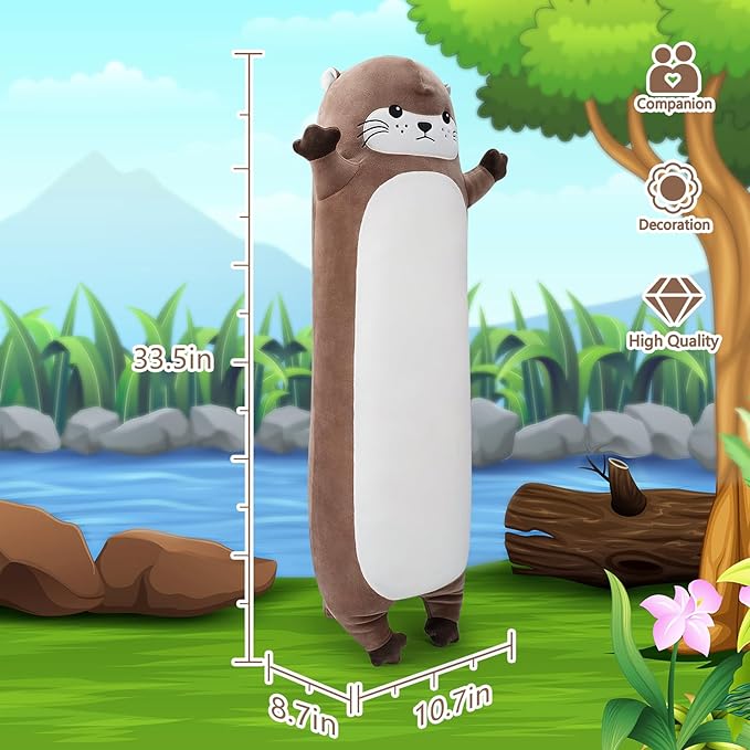 Large Otter Stuffed Animal,33.5” Long Otter Plush,Cute Plushies Animal Body Pillow,Kawaii Big Plush Toys Gifts,Animal Sleeping Hugging Pillow for Kids Adults Birthday