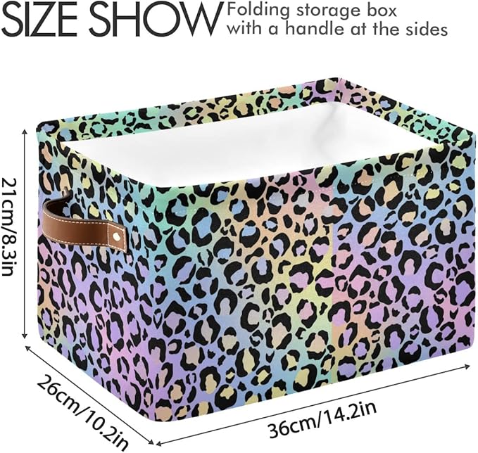 Leopard Storage Basket Fabric Storage Bin Decorative Baskets, Yellow Purple Green Foldable Storage Boxes Organizer Bag for Baby Cloth Dog Toy Book Storage Cubes Shelf Closet Basket 16×12×8 Inches