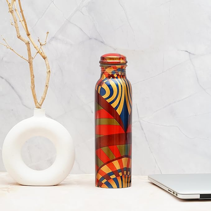 Craft Trade Copper Ayurveda Copper Water Bottle for Drinking – 32oz Antique Pure Copper Water Bottle – Travel Water Bottle for Gym, Office, Hiking, Outdoor – Ayurvedic Water Bottle