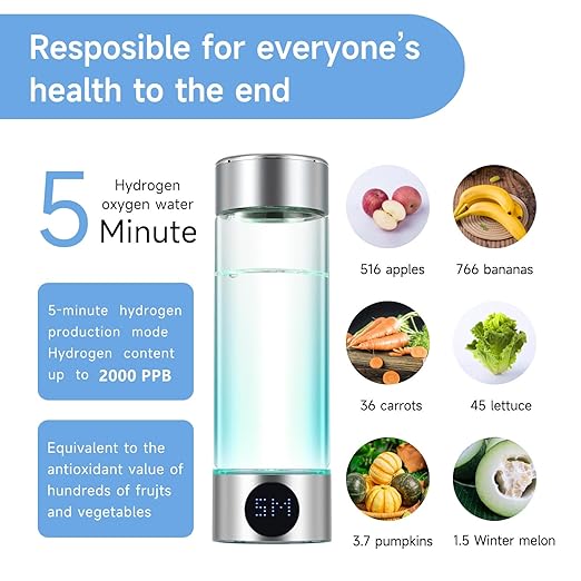 Hydrogen Water Bottle,Portable Hydrogen Water Bottle Generator with 2000ppb Hydrogen Ions,400ml Hydrogen Water Ionizer Machine (Silver)