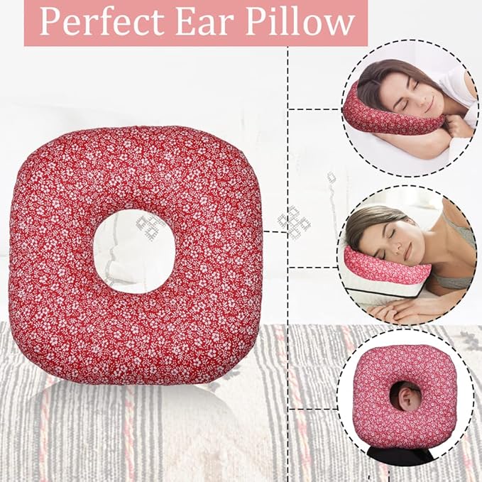 Ear Piercing Pillow with a Ear Hole for CNH and Ear Piercing Ear Pain Ear Inflammation Pressure Sores, O-Shaped Side Sleeping Pillow Ear Guard Pillow
