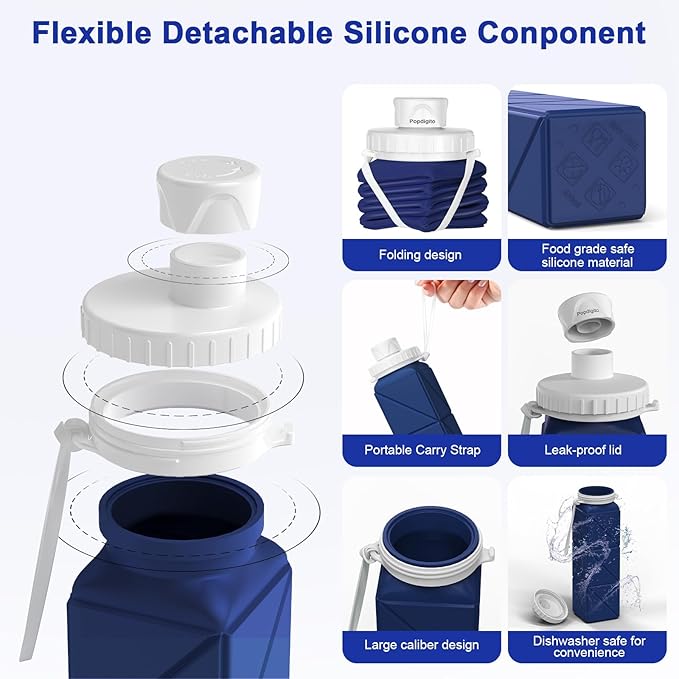 Collapsible Water Bottles 2 pack Travel Water Bottle Portable Hiking Water Bottle Leakproof Reusable BPA Free Silicone Water Bottles Durable Lightweight Bottle for Travel Camping Gym Sports