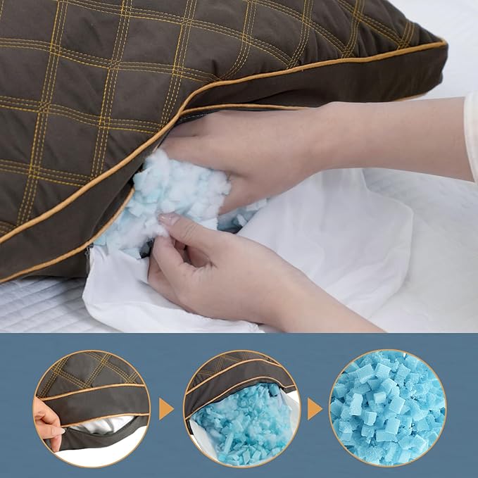 Long Body Pillow for Adults - Firm Body Pillow Insert with Shredded Blue Memory Foam, Adjustable Height, Soft Support for Side Sleeping, Pregnant Women, Washable (20x54 Inch, Grey)