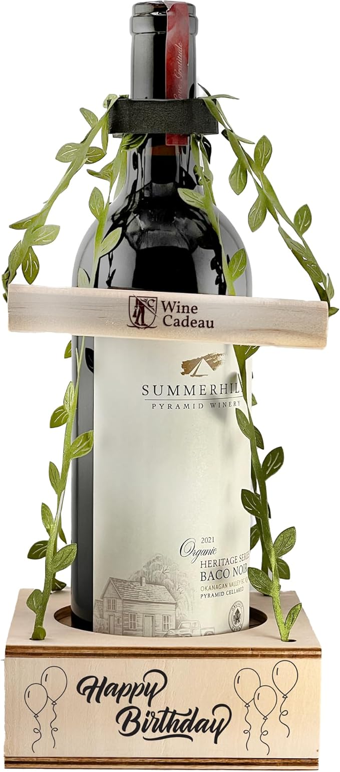 Personalized Wine Gift Box - Engraved & Blank Options for Birthdays, Anniversaries, Holidays, Housewarming - Leaf Design (Leaf, Happy Birthday)