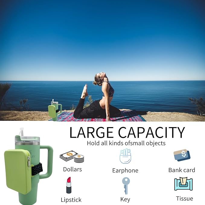 Silicone Water Bottle Pouch for Stanley, Tumbler Carrier with Zipper Pocket for Stanley 30oz/40oz & IceFlow 20/30oz, Gym Tumbler Accessories for Men Women