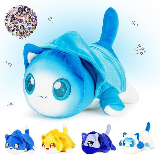 KaiMaoMaoRongWanJu® 61-PCS 丨 9.8-in Pierce Cat Plush + 60-Sticker - Cat Plush Collection - 100% Polyester Plushie Pillow Embroidered - Cat Stuffed Animal Collectible (Pierce Cat Plush1)