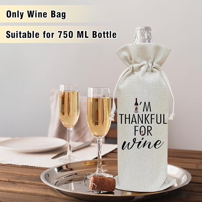 Wine Canvas Bag, Thanksgiving Wine Gift Bag, Thanksgiving Gifts for Friend Bestie Wife Autumn Harvest Party Wine Bags for Wine Bottles, Wine Gifts With Drawstring Holiday Fall Party Decoration -WB38