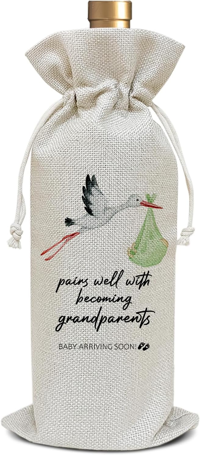 Pregnancy Announcement for Grandparents, Grandparents Gift, New Grandparents Gifts First Time Baby Announcement Party Favor Wine Bag Decoration Supplies, Wine Gifts for Women Men /04