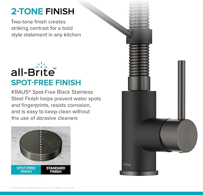 Kraus KPF-1610MBSB Bolden 18-Inch Commercial Kitchen Faucet with Dual Function Pull-Down Sprayhead in all-Brite Finish, Matte Black/Black Stainless Steel