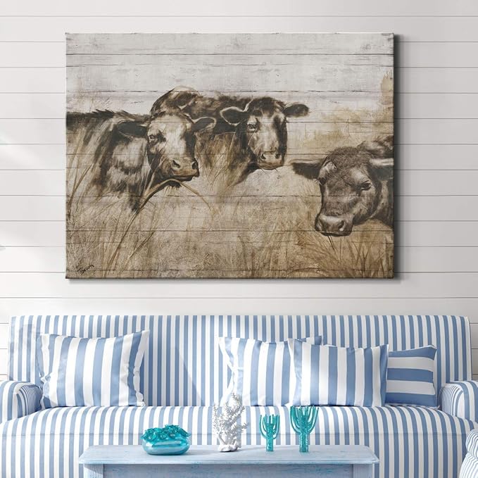 Renditions Gallery Canvas Animal Wall Art Modern Decorations Paintings Vintage Sepia Cows Abstract Black & White Farmhouse Artwork Prints for Bedroom Office Kitchen - 32"x48" LT33