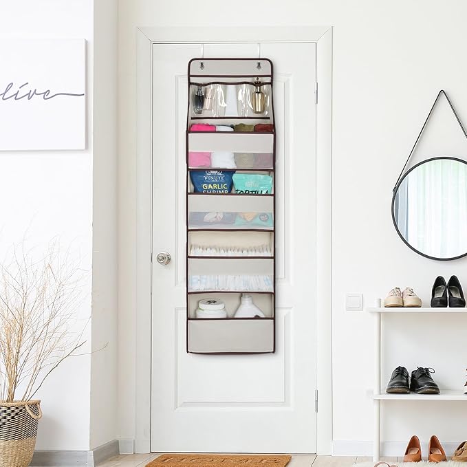 Univivi Door Hanging Organizer Nursery Closet Cabinet Baby Storage with 4 Large Pockets and 3 Small PVC Pockets for Cosmetics, Toys and Sundries (Beige)