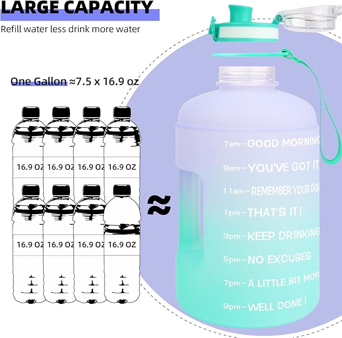 QuiFit 1 Gallon Water Bottle - 128 oz Water Bottle with Times to Drink - BPA Free Motivational Water Bottle with Infuser - Large Water Bottle - Sports Water Bottle 1 Gallon in Gym