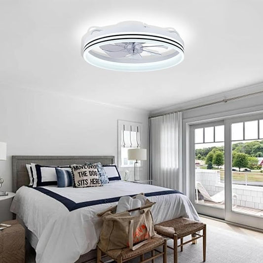 20 inch Modern Ceiling Fans with Lights and Remote,Low Profile Ceiling Fan with Light, Smart Flush Mount Ceiling Fans Chandelier for Bedroom Living Room (White)