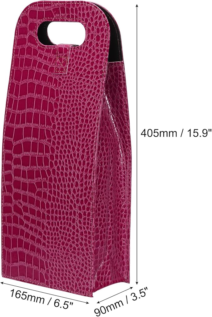 PATIKIL 2 Bottle Wine Gift Bag, Wine Bag Reusable Leather Wine Tote Carrier for Wine Bottles Portable Champagne Gift Bags for Picnic Party Wedding, Red-2