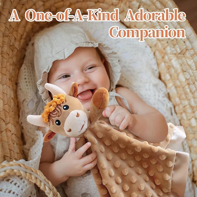 Girl Highland Cow Baby Security Blanket Loveys for Babies Girls, 16" Soft Baby Lovey Blanket, Baby Snuggle Stuffed Animals Blankie, Baby Girls Gifts for Infant and Toddler