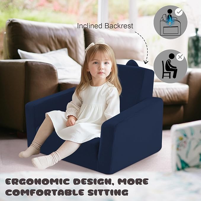 MeMoreCool Folding Toddler Chair, Cmofy Plush Fold Out Kids Couch Sofa, Convertible Kid Sofa Bed, Flip Out Baby Recliner for Toddlers 1-3 Girls Boys