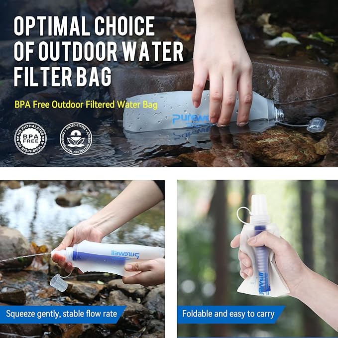 Water Bottle Filter Container BPA Free Outdoor Filtered Water Bag for Sport Camping and Hiking