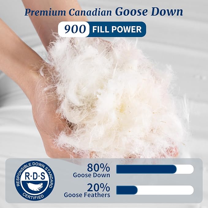 Canadian Luxury Goose Down Pillow Queen Size - 900 Fill Power, 600 TC Cotton Shell- Ultra Soft and Comfort Sleep Pillows - Bed Pillows for Back, Stomach, Side Sleeper(White,Queen(Pack of 1))