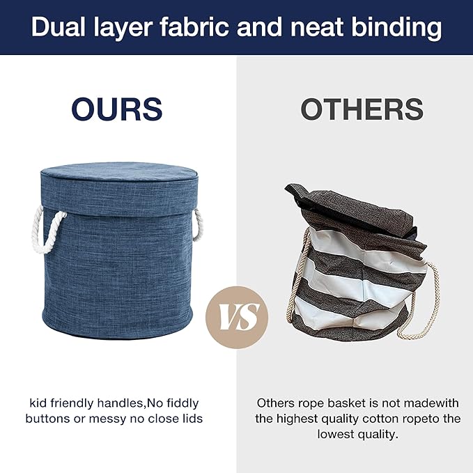 EXQ Home Large Toy Storage Basket and Building Bricks Toy Play Mat for Kids Rooms- Organizer Storage Organizer for Toys, Playroom Canvas Bag Gift for Boy/Girls (Navy 14.6"x18")