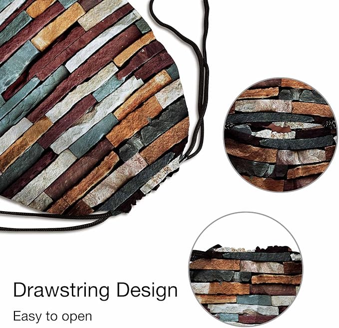 Colorful Stones Vintage Brick Wall Cladding Colorful Gym Backpack Lightweight Waterproof Sports Backpack Stroage Small Exercise Accessiors Water Bottle Change of Clothes Shoes Ball