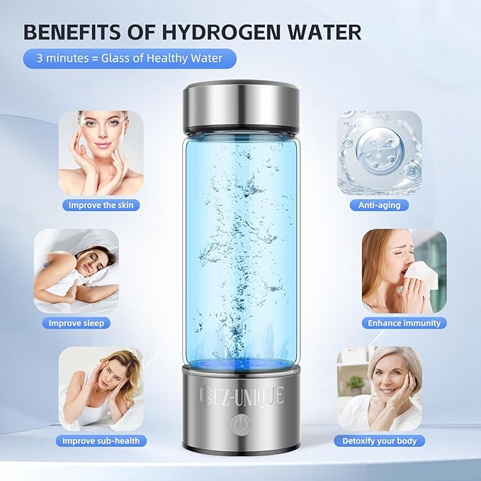 Hydrogen Water Bottle 2024 4th Generation 1600+PPB Hydrogen Water Generator with SPE PEM Technology, 14.5OZ 3min Quick Electrolysis, Water Ionizer, Includes Charging Adapter& Cable.