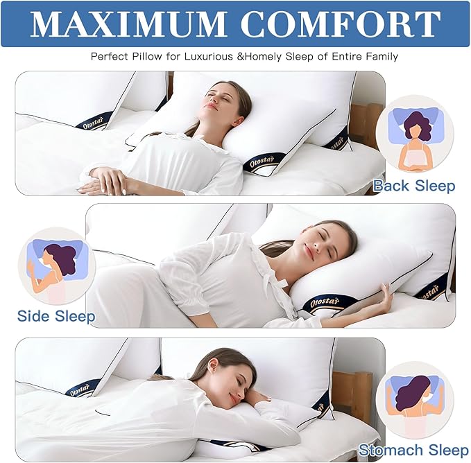 OTOSTAR Bed Pillows for Sleeping 2 Pack Standard Size Cooling Pillows Luxury Sleeping Pillow 3D Microfiber Filling Breathable Cover Soft Hotel Collection Pillows for Back Side or Stomach Sleepers