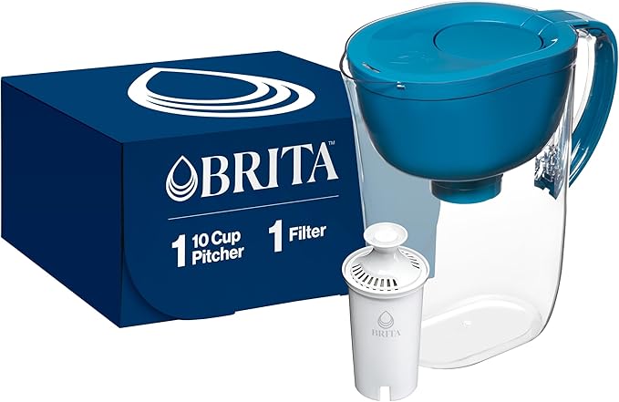 Brita Large Water Filter Pitcher for Tap and Drinking Water with SmartLight Filter Change Indicator, Includes 1 Standard Filter, BPA-Free, Lasts 2 Months, 10-Cup Capacity, Teal