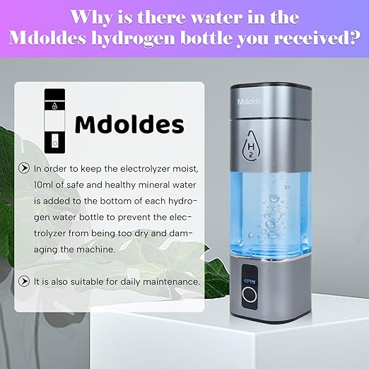 Hydrogen Water Bottle，SPE/PEM Electrolysis Technology, 6000ppb, Food Grade PC, Exhaust Pressure Relief Hole, LED Touch Screen, Suitable for Daily Hydration, Hydrogen Water Bottle Generator