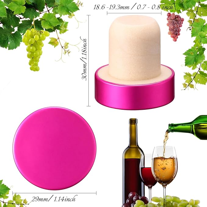 T-shaped Stopper Cork Wine Stopper Bottle Stoppers Reusable Wine Bottle Stopper Sealing Plug Bottle Cap for Wine Beer Bottles DIY Craft (Rose Red, 24)