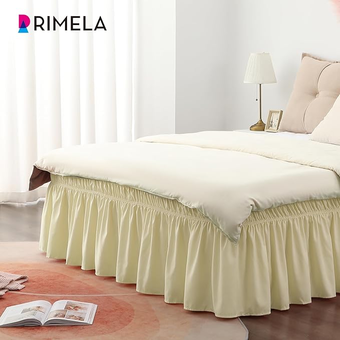 RIMELA Bed Skirt Queen Size 15 Inch Drop, Wrap Around Elastic Bedskirt Solid Microfiber Luxury Hotel Quality Fabric, Easy to Install Machine Washable Wrinkle & Fade Resistant, Beige Yellow