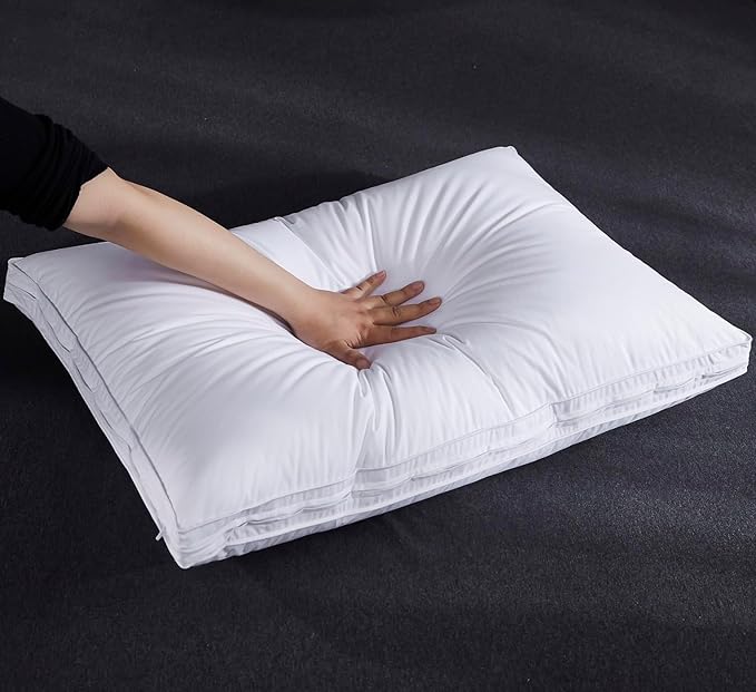 Three Geese Adjustable Layer Goose Feather Pillow,Assemblable Bed Pillow,100% Soft Organic Cotton Cover,Good for Side and Back Stomach Sleeper, Queen Size,Packaging Include 1 Pillow1