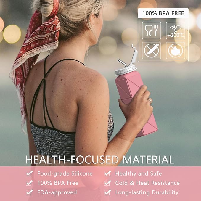 Collapsible Water Bottles, Silicone Foldable Portable Water Bottle 610ml, Lightweight Reusable Leakproof for Travel Camping Hiking Cycling Yoga Sports Outdoor