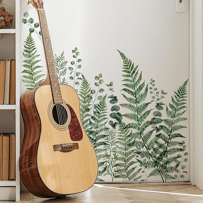 Green Fern Wall Stickers - Stylish Plant Decor, Set of Multiple Sheets