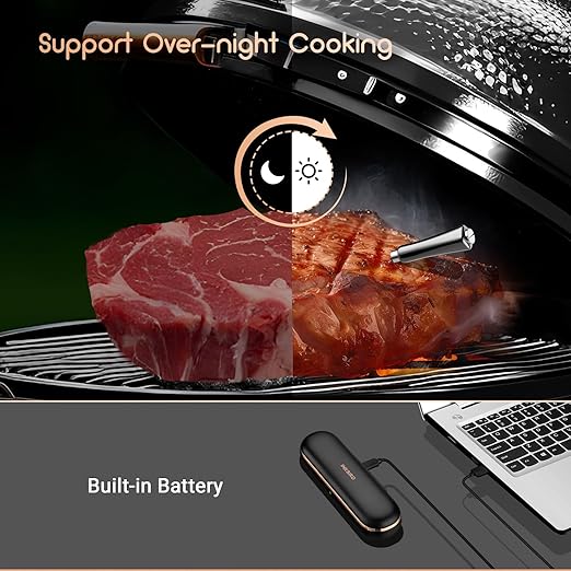 INKBIRD Wireless Meat Thermometer INT-11P-B, Bluetooth Meat Thermometer Wireless for Grilling Smoking, IP67 Waterproof Smart Meat Probe for BBQ Grill Smoker Rotisserie Rechargeable Box Gifts for Men