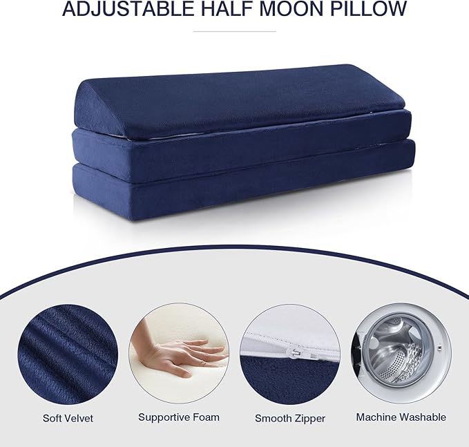 BALAPET 3-in-1 Adjustable Height Wedge Pillow, 7" Height Leg Knee Pillow for Side Sleepers & Aligns Spine, Supportive Bolster Pillow for Pregnancy Relieves Pressure Hip Leg Elevation, 22", Navy Blue