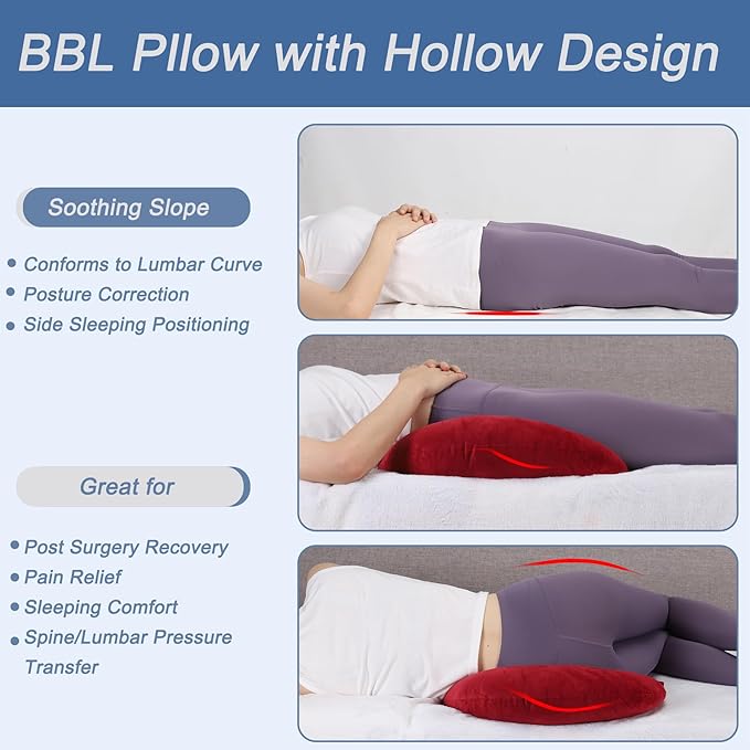 BBL Pillow After Surgery, BBL Pillow for Sitting Sleeping Driving, Hemorrhoid Pillow Seat Support Cushio for Butt with Hole, Butt Donut Pillow for Woman (Red)