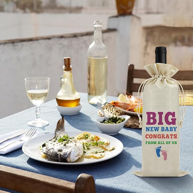 New Baby Gift Wine Bags Baby Reveal Gift Welcome New Baby Gift for Friends Grandparents Pregenant Announcement Gift for Women Wine Gift Bag Christmas Birthday Gift Drawstring Wine Wrapping Bag