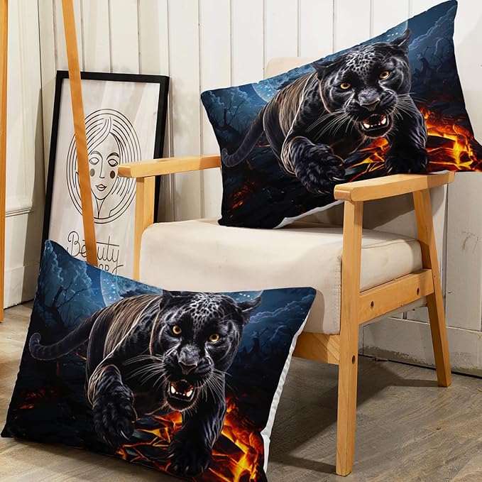 AILONEN Black Panther Fitted Sheet Set Twin Size,Safari Cheetah Leopard Print Bed Sheet Set,Magic Moon Animal Theme Leopard Fitted Sheet with 2 Pillowcases,3 Pieces Boys Twin Bed Sheet Set