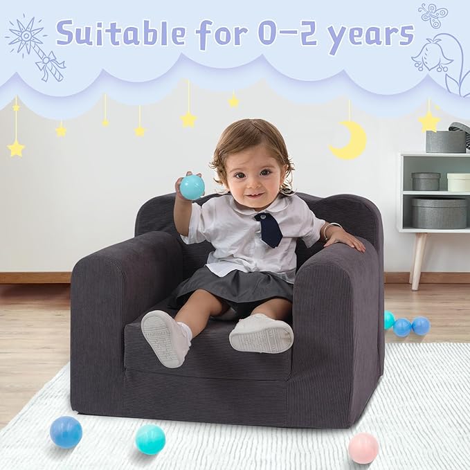 Toddler Folding Couch,2-in-1 Flower Shaped Sofa Convertible Sofa Recliner, Comfortable Flip-up Sofa, Suitable for 0-2 Years Old Toddler Couch(Gray)…