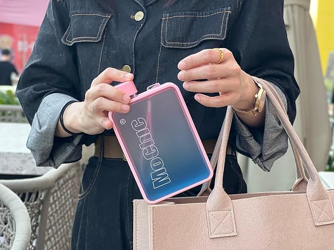MOCHIC CUP Mochic 13oz Portable Water Flask Flat Water Bottle for Purse Mug BPA Free A5 Slim Square Water Bottle Flask Leak Proof Plastic Flask Bottle for Travel (Gradient Pink)