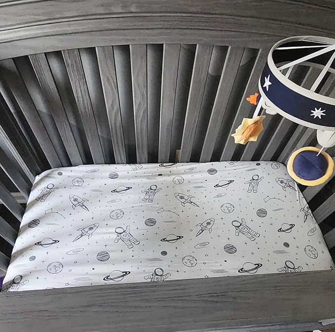 TotAha Premium Stretchy Space Crib Sheets (2-Pack)-Hypoallergenic, Silky Comfort, Buttery Soft, Calming Effect, All-Season Jersey-Knit Sheets, 9'' Extra Deep Pocket