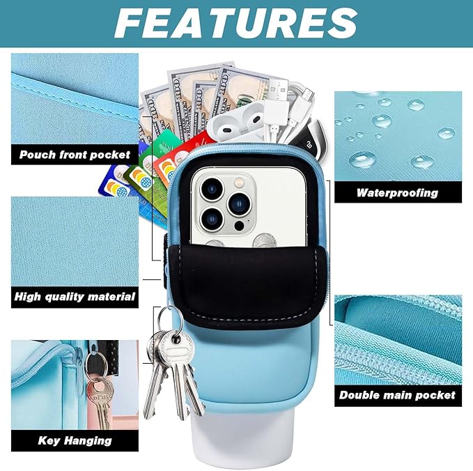 Water Bottle Pouch for Stanley Quencher Adventure 40oz,Gym Tumbler Stanley Cup Accessories for Women,Tumbler Pouch for Cards, Keys, Earphone,Phones