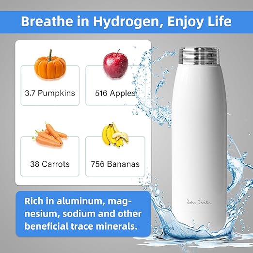 JOHNSMITH Hydrogen Water Bottle, Alkaline Water Bottle 15oz, Creates High pH Premium Water, Portable Insulated Stainless Steel Bottle Alpine Ore Filter Water Bottle for Sports, Outdoor, Office, White
