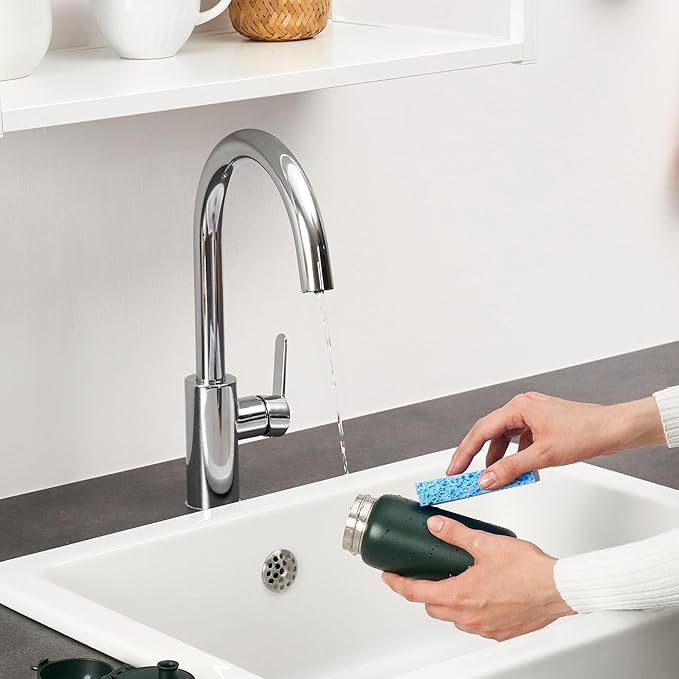 Ion8 Kids Water Bottle, Steel 400 ml/13 oz, Leak Proof, Easy to Open, Secure Lock, Dishwasher Safe, Flip Cover, Carry Handle, Easy Clean, Durable, Scratch Resistant, Carbon Neutral, Dark Green