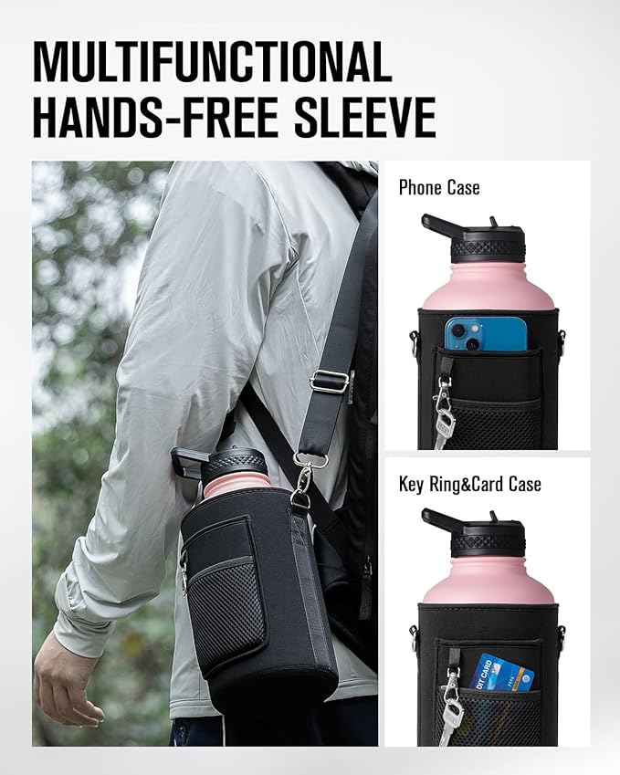 Coolplus Insulated Water Bottle 64 oz, Half Gallon Water Jug With Straw Stainless Steel Double-Walled Vacuum Metal Large Flask With Carry Sleeve for Sports Gym Ourdoor, Keep Cold 48 Hrs, Orange